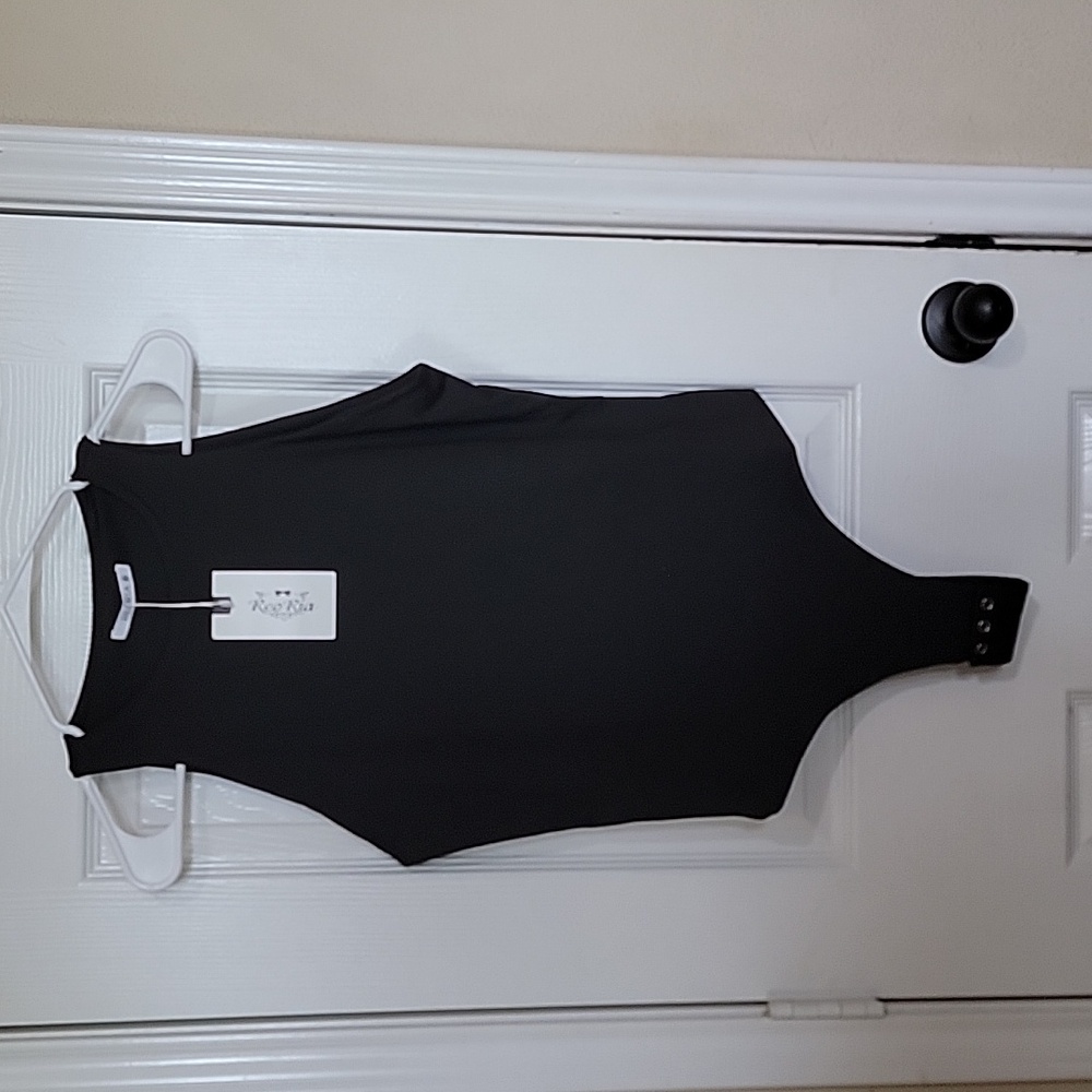 ReoRia sleeveless racer back halter neck bodysuit, black, XL - Picture 3 of 7